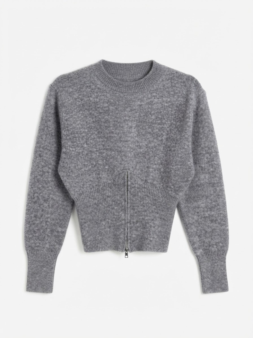 Dazy (S) Women's Gray Zip-Front Crewneck Sweater